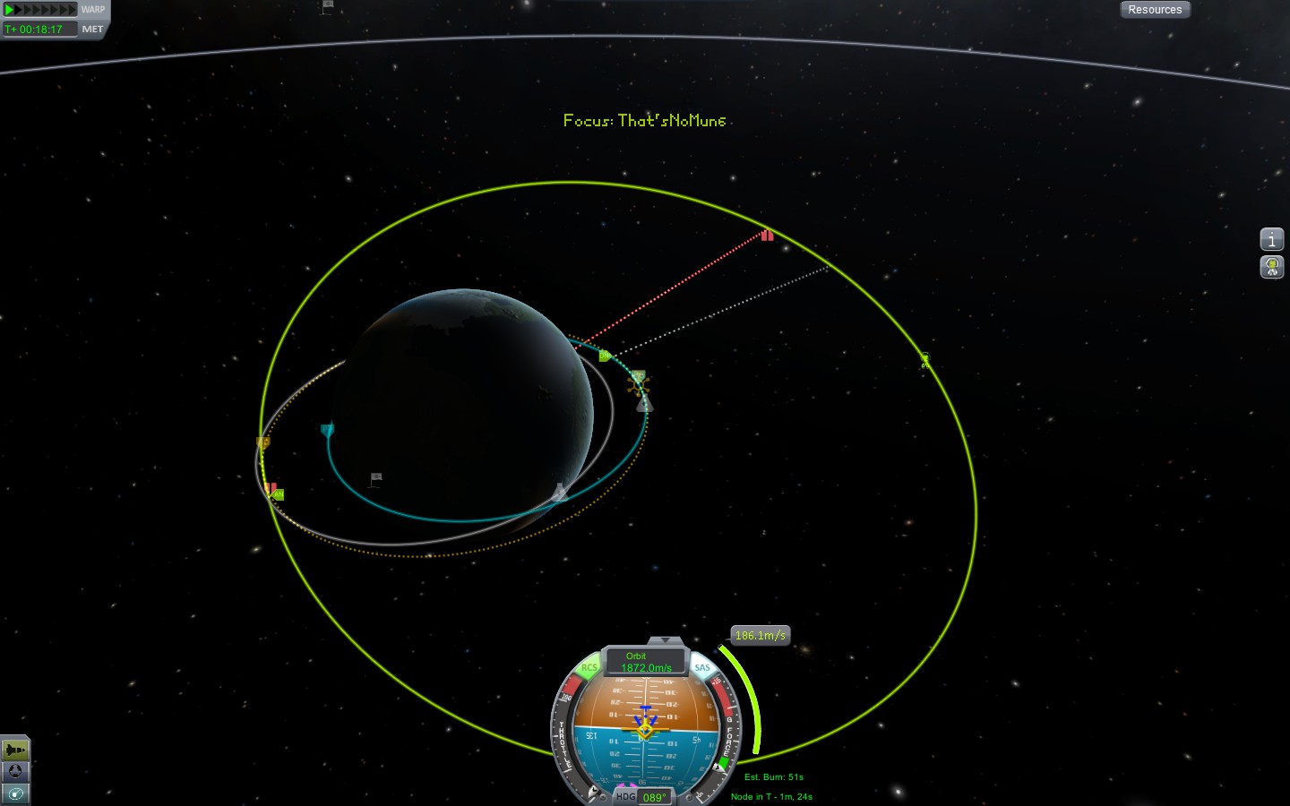 The map view makes planning orbital manoeuvres possible