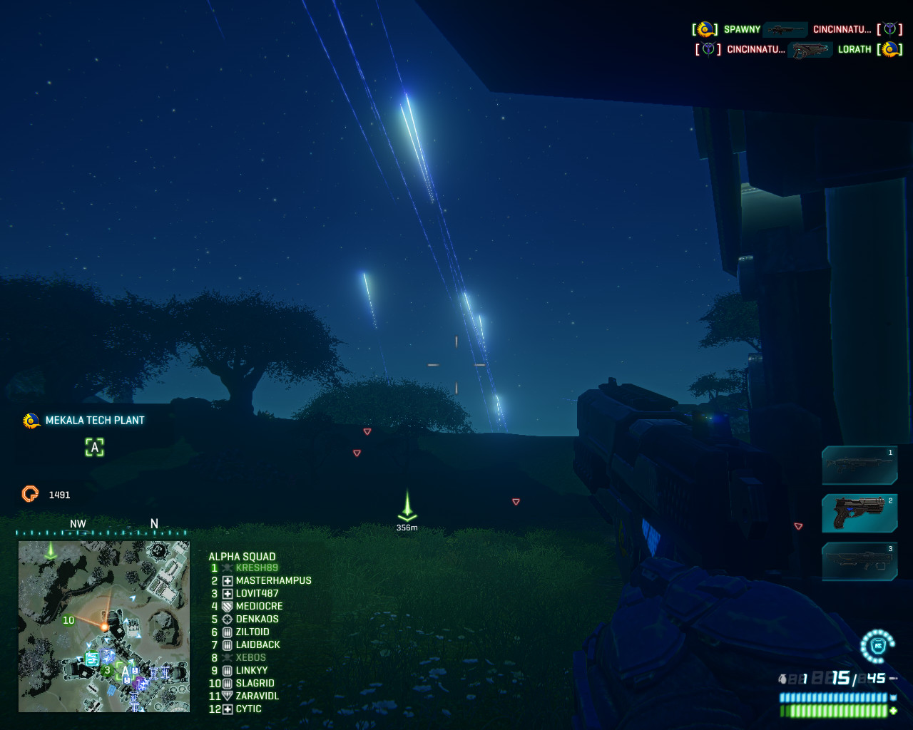 AA fire lights up the night sky electrically.